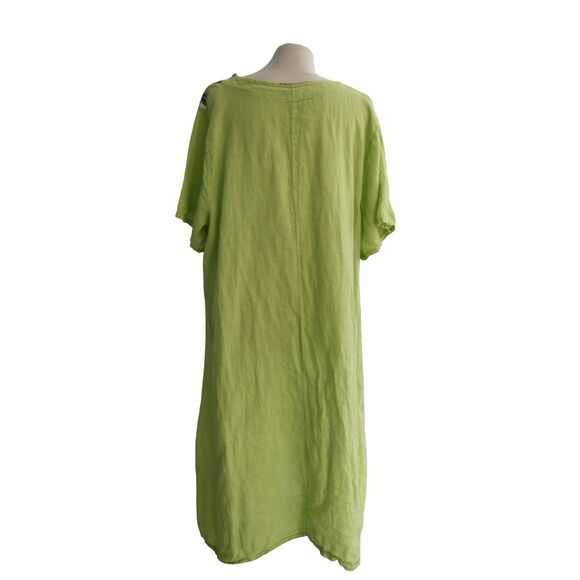 Made in Italy 100% Linen Patchwork Print Duster Dress Green Artsy Boho Oversized - Picture 8 of 10